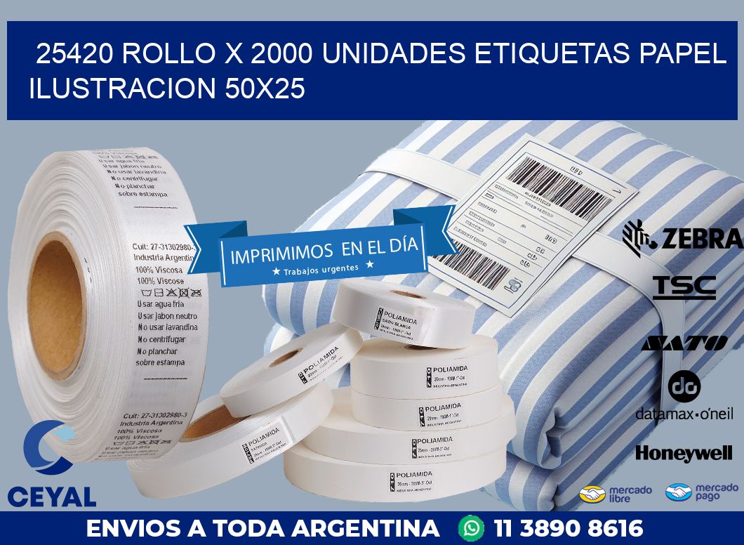 25420 ROLLO X 2000 UNIDADES ETIQUETAS PAPEL ILUSTRACION 50X25