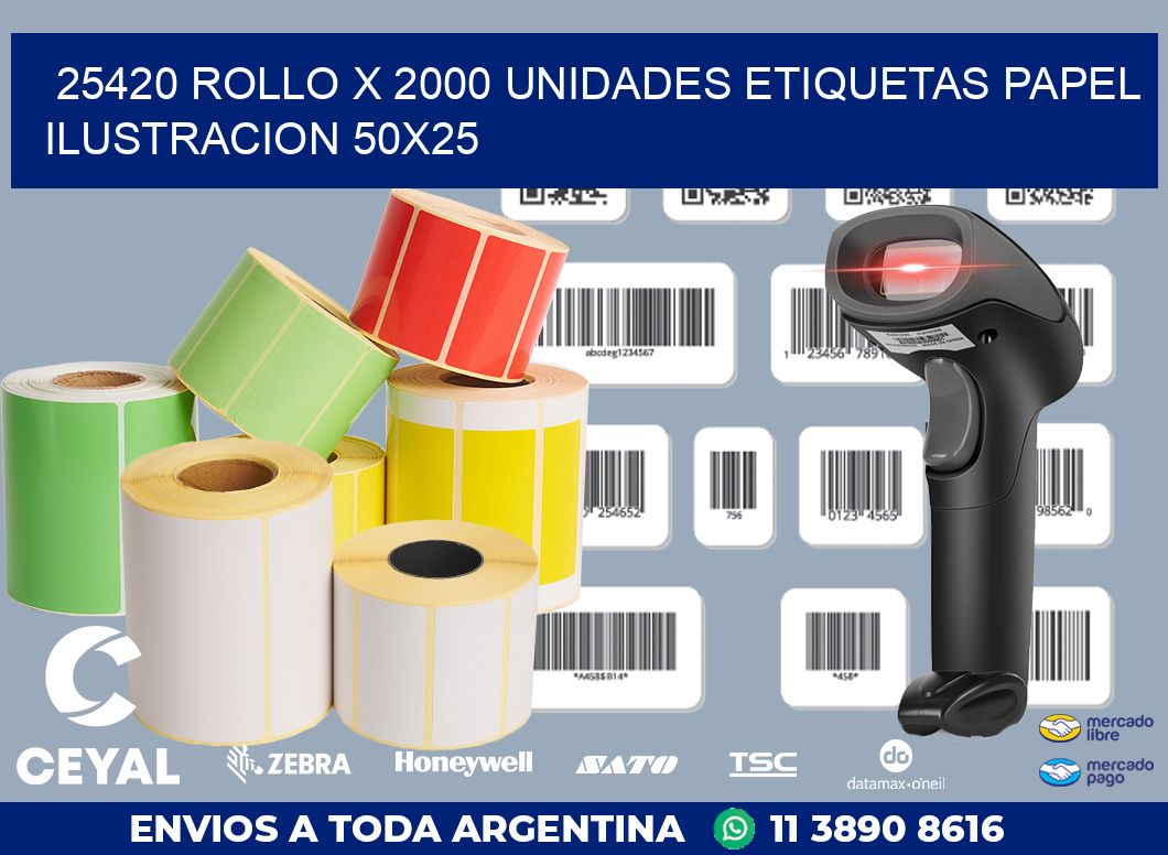 25420 ROLLO X 2000 UNIDADES ETIQUETAS PAPEL ILUSTRACION 50X25