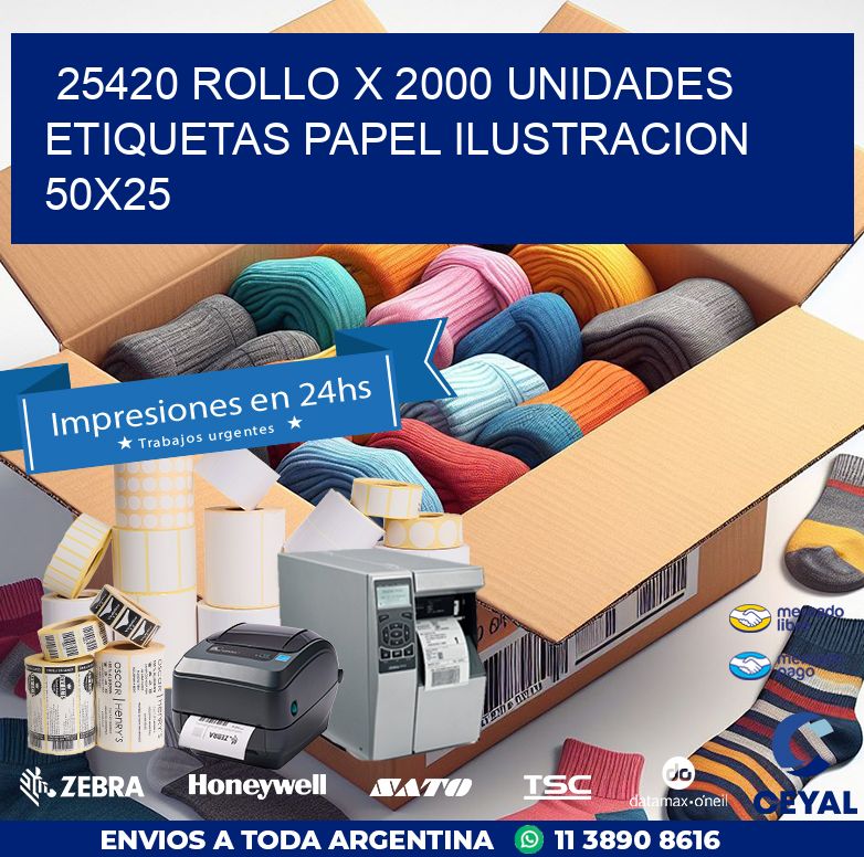 25420 ROLLO X 2000 UNIDADES ETIQUETAS PAPEL ILUSTRACION 50X25