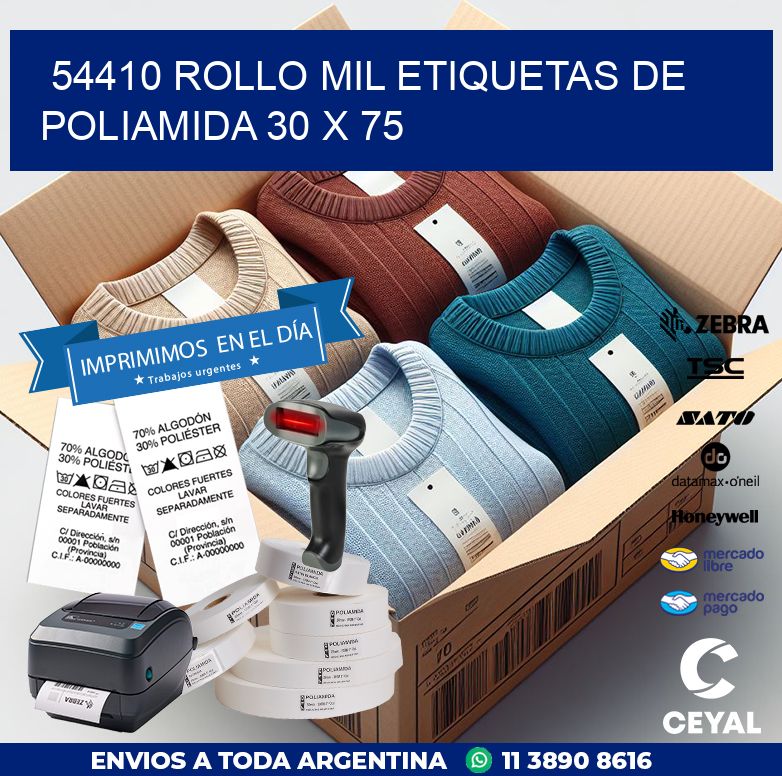 54410 ROLLO MIL ETIQUETAS DE POLIAMIDA 30 X 75
