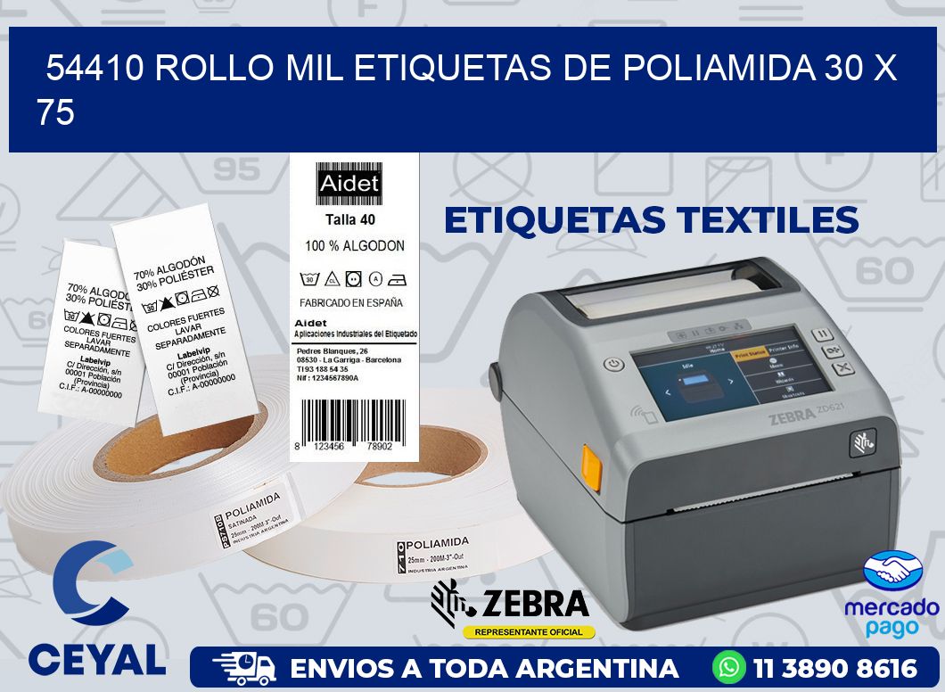54410 ROLLO MIL ETIQUETAS DE POLIAMIDA 30 X 75