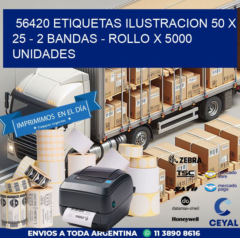 56420 ETIQUETAS ILUSTRACION 50 X 25 – 2 BANDAS – ROLLO X 5000 UNIDADES