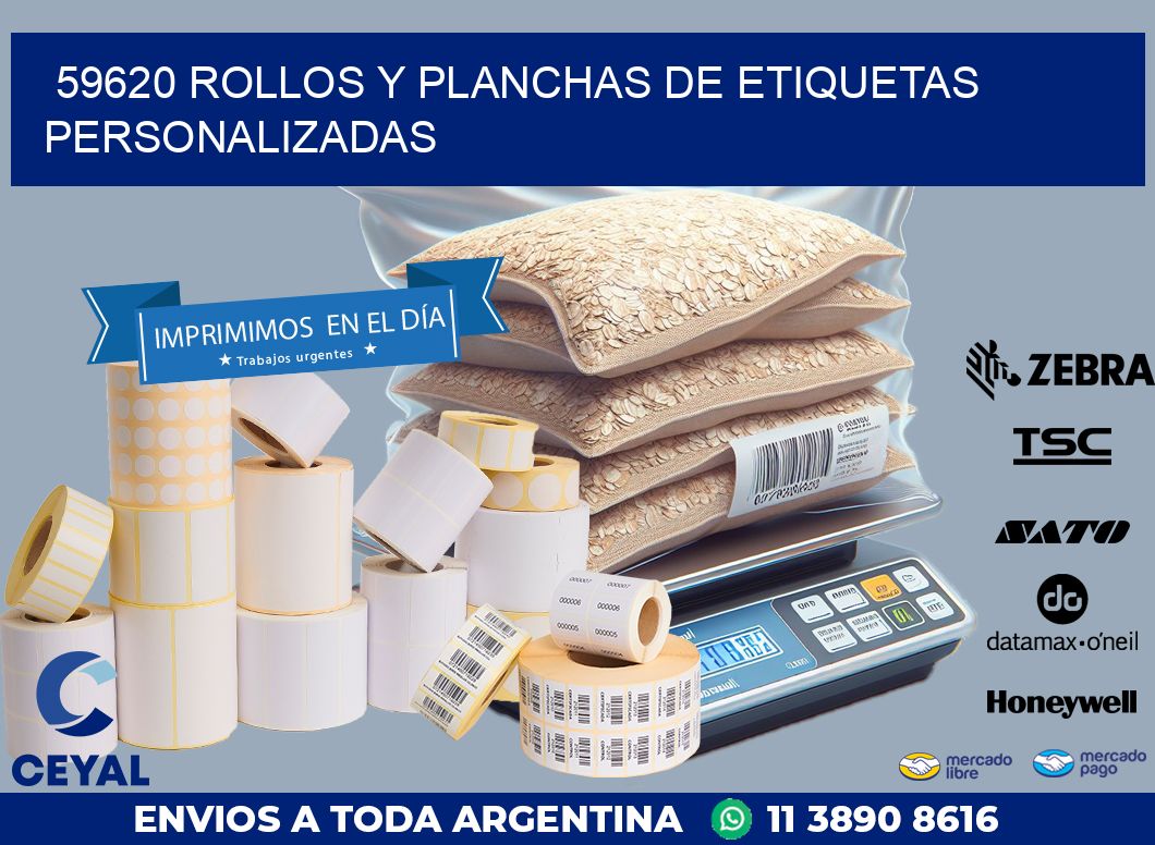 59620 ROLLOS Y PLANCHAS DE ETIQUETAS PERSONALIZADAS
