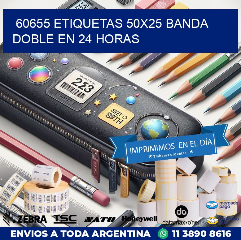 60655 ETIQUETAS 50X25 BANDA DOBLE EN 24 HORAS