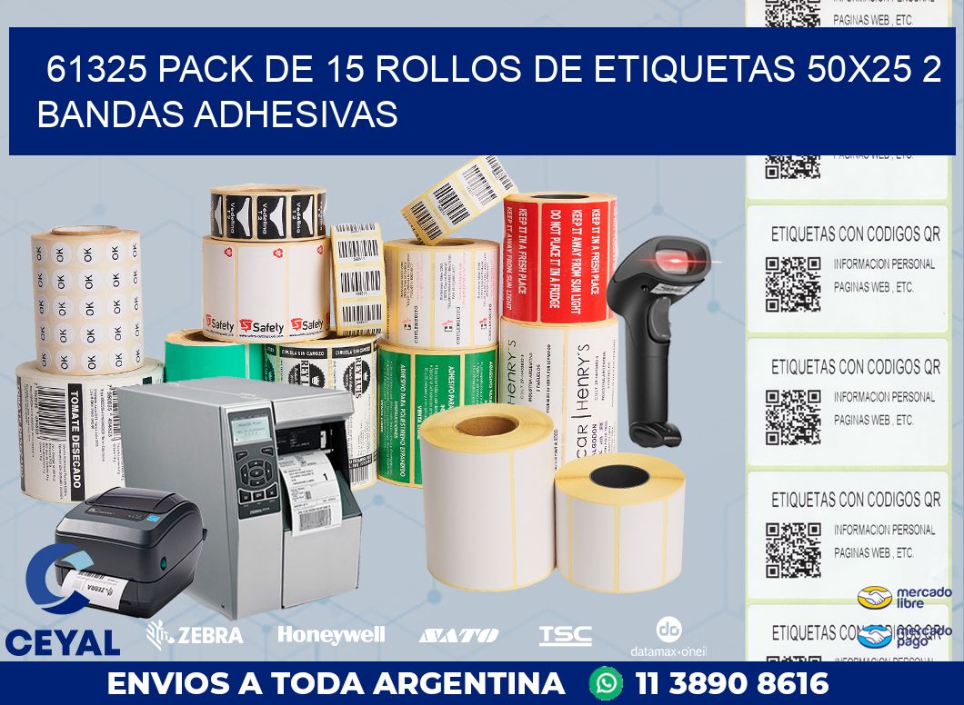 61325 PACK DE 15 ROLLOS DE ETIQUETAS 50X25 2 BANDAS ADHESIVAS