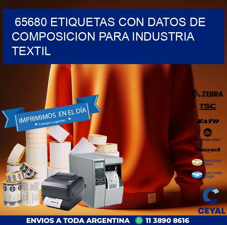 65680 ETIQUETAS CON DATOS DE COMPOSICION PARA INDUSTRIA TEXTIL