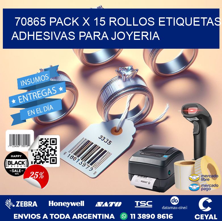 70865 PACK X 15 ROLLOS ETIQUETAS ADHESIVAS PARA JOYERIA