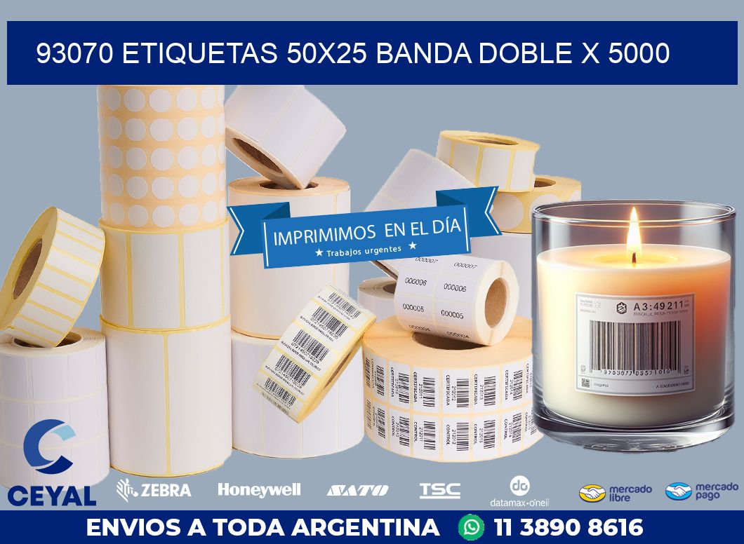 93070 ETIQUETAS 50X25 BANDA DOBLE X 5000