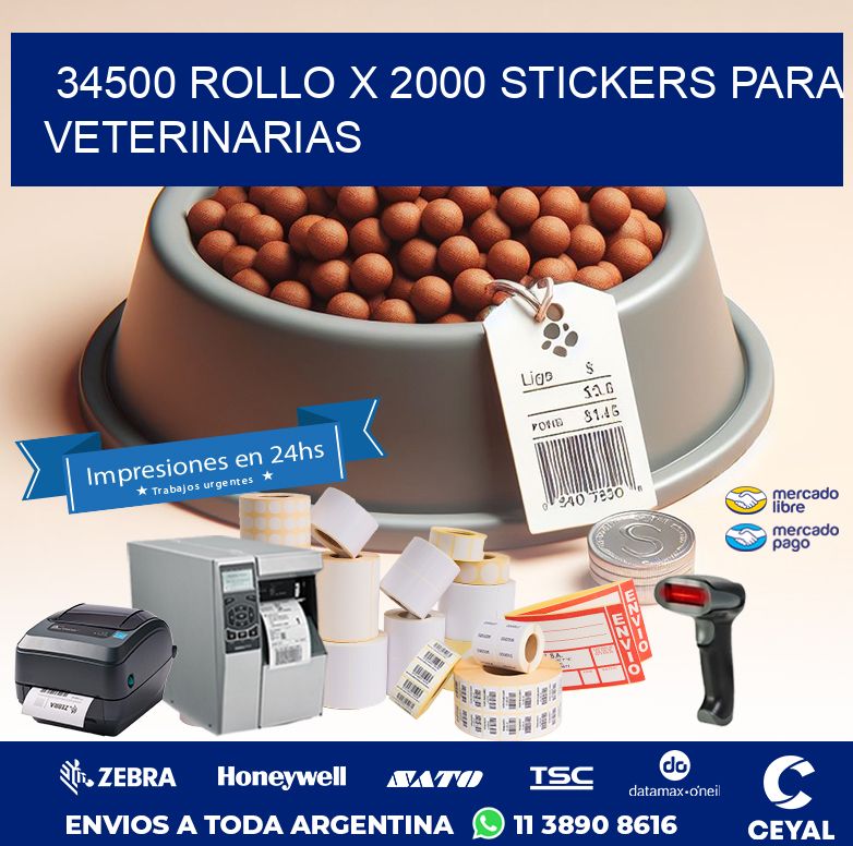 34500 ROLLO X 2000 STICKERS PARA VETERINARIAS