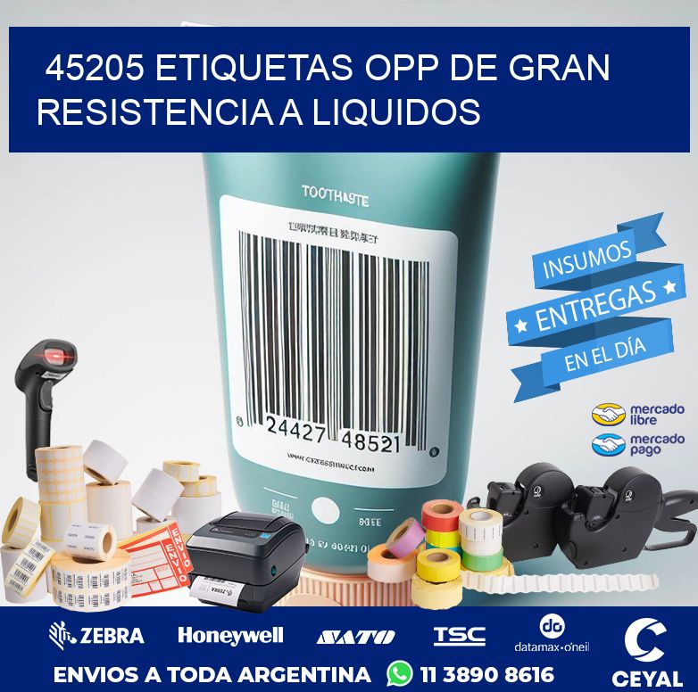 45205 ETIQUETAS OPP DE GRAN RESISTENCIA A LIQUIDOS