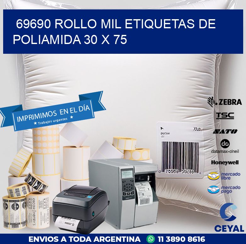 69690 ROLLO MIL ETIQUETAS DE POLIAMIDA 30 X 75