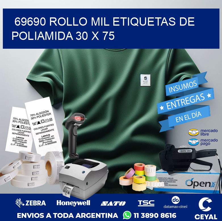 69690 ROLLO MIL ETIQUETAS DE POLIAMIDA 30 X 75