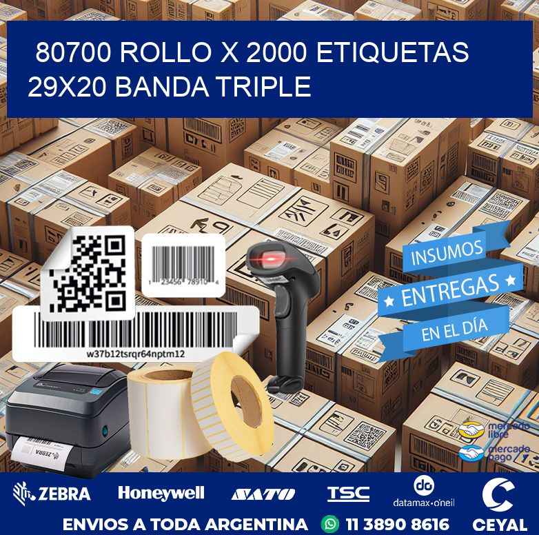 80700 ROLLO X 2000 ETIQUETAS 29X20 BANDA TRIPLE