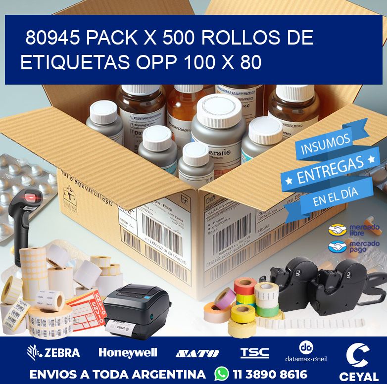 80945 PACK X 500 ROLLOS DE ETIQUETAS OPP 100 X 80