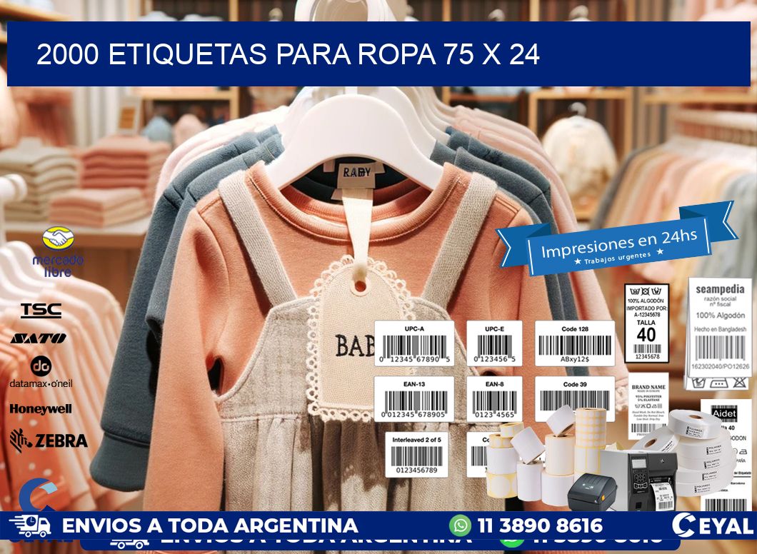 2000 ETIQUETAS PARA ROPA 75 x 24