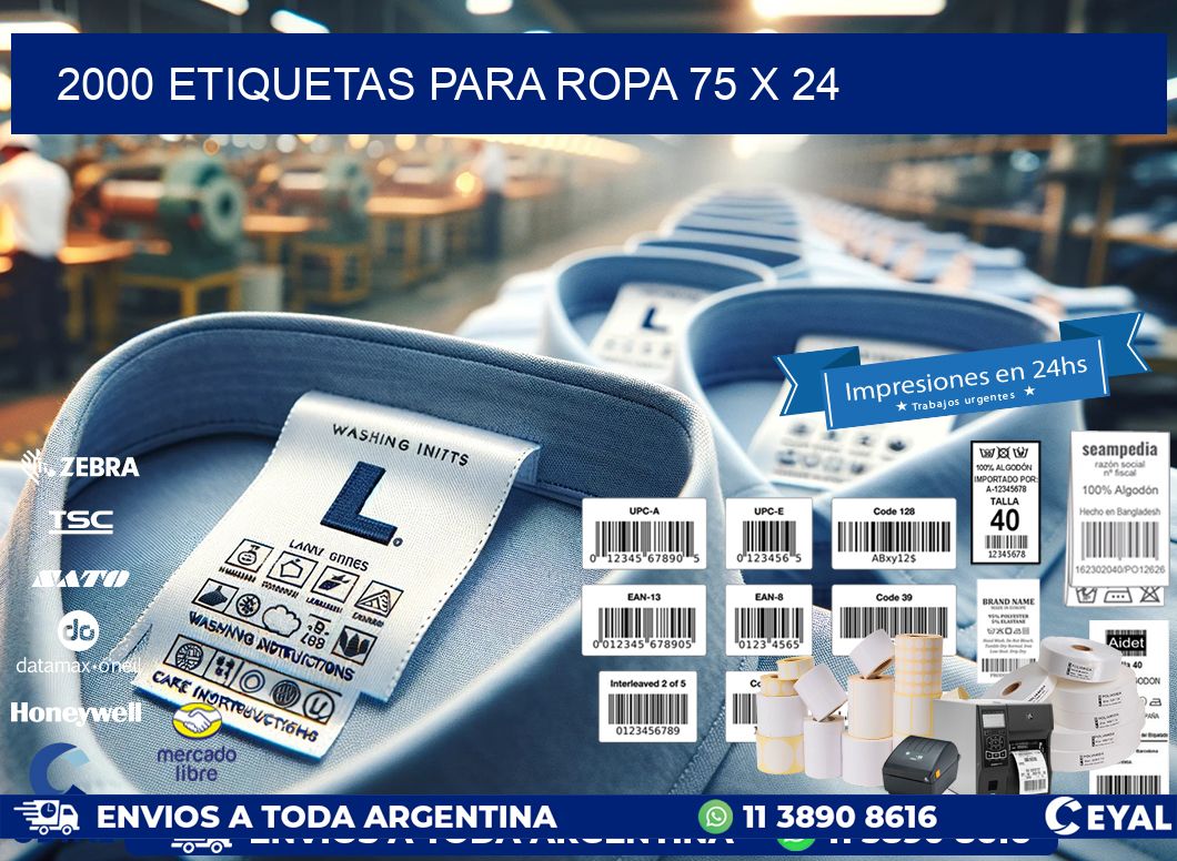 2000 ETIQUETAS PARA ROPA 75 x 24