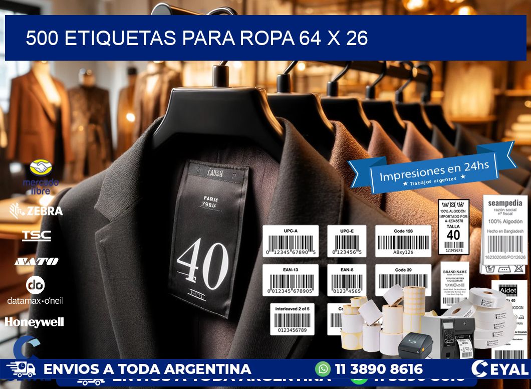500 ETIQUETAS PARA ROPA 64 x 26