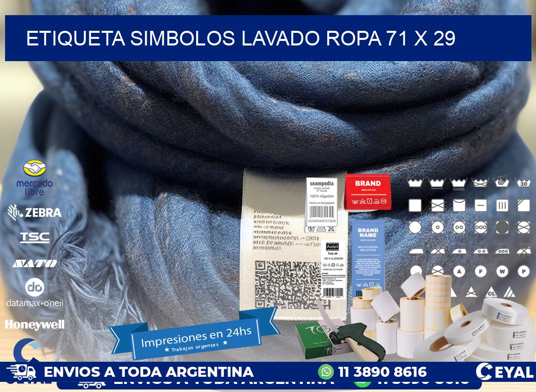 ETIQUETA SIMBOLOS LAVADO ROPA 71 x 29