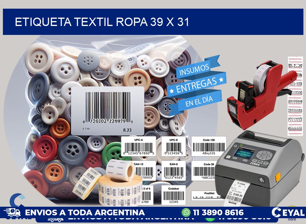 ETIQUETA TEXTIL ROPA 39 x 31
