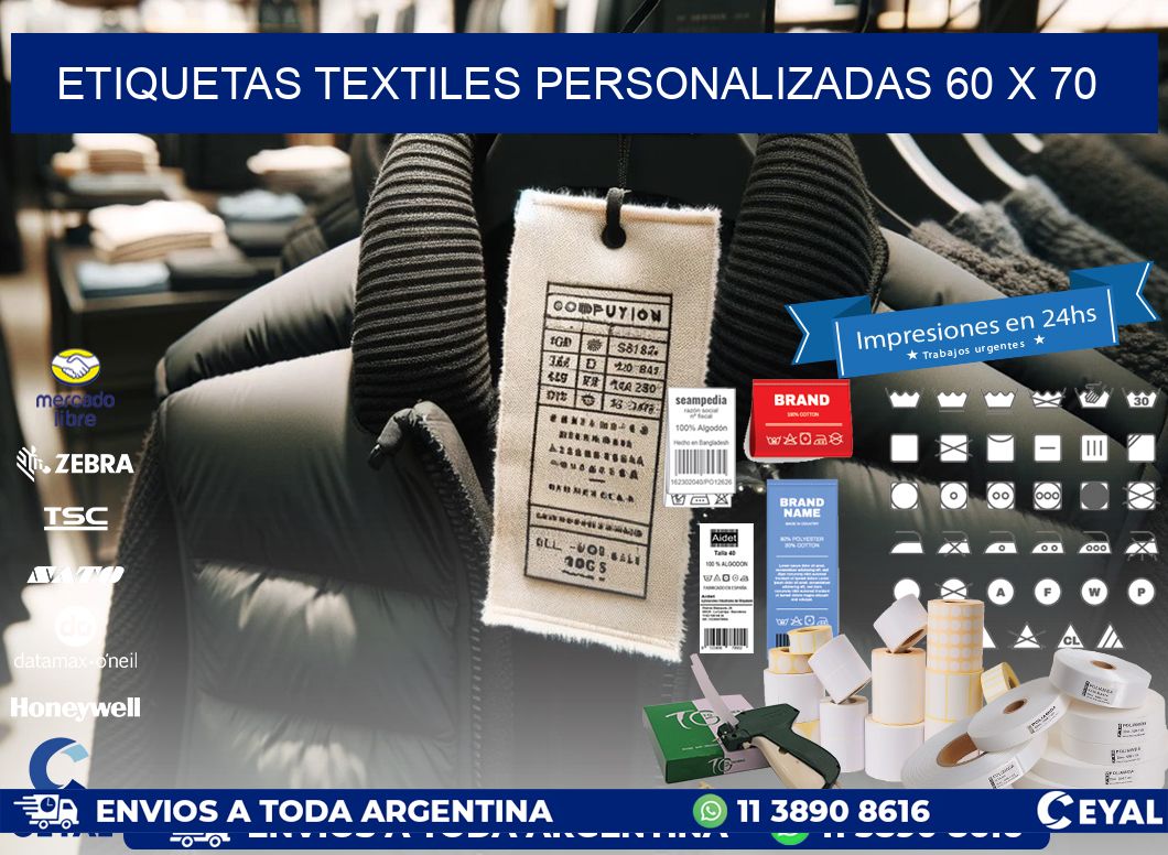 ETIQUETAS TEXTILES PERSONALIZADAS 60 x 70