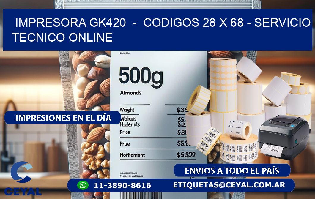 IMPRESORA GK420 - CODIGOS 28 x 68 - SERVICIO TECNICO ONLINE
