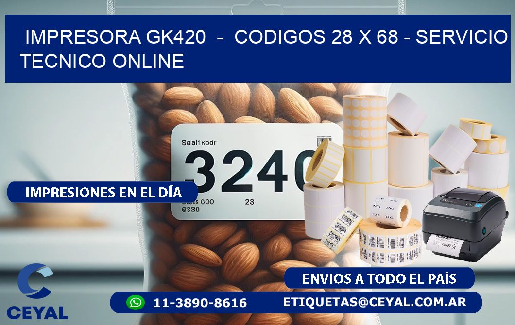 IMPRESORA GK420  –  CODIGOS 28 x 68 – SERVICIO TECNICO ONLINE