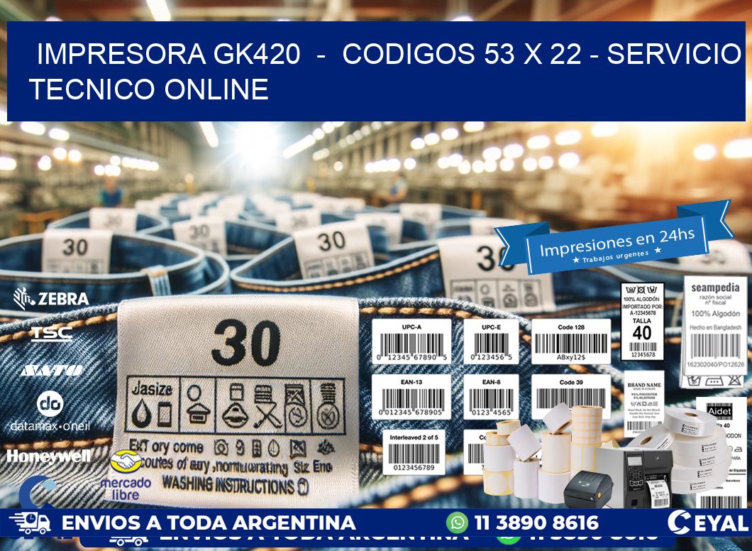 IMPRESORA GK420  -  CODIGOS 53 x 22 - SERVICIO TECNICO ONLINE