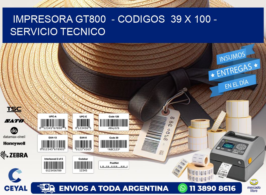 IMPRESORA GT800  - CODIGOS  39 x 100 - SERVICIO TECNICO