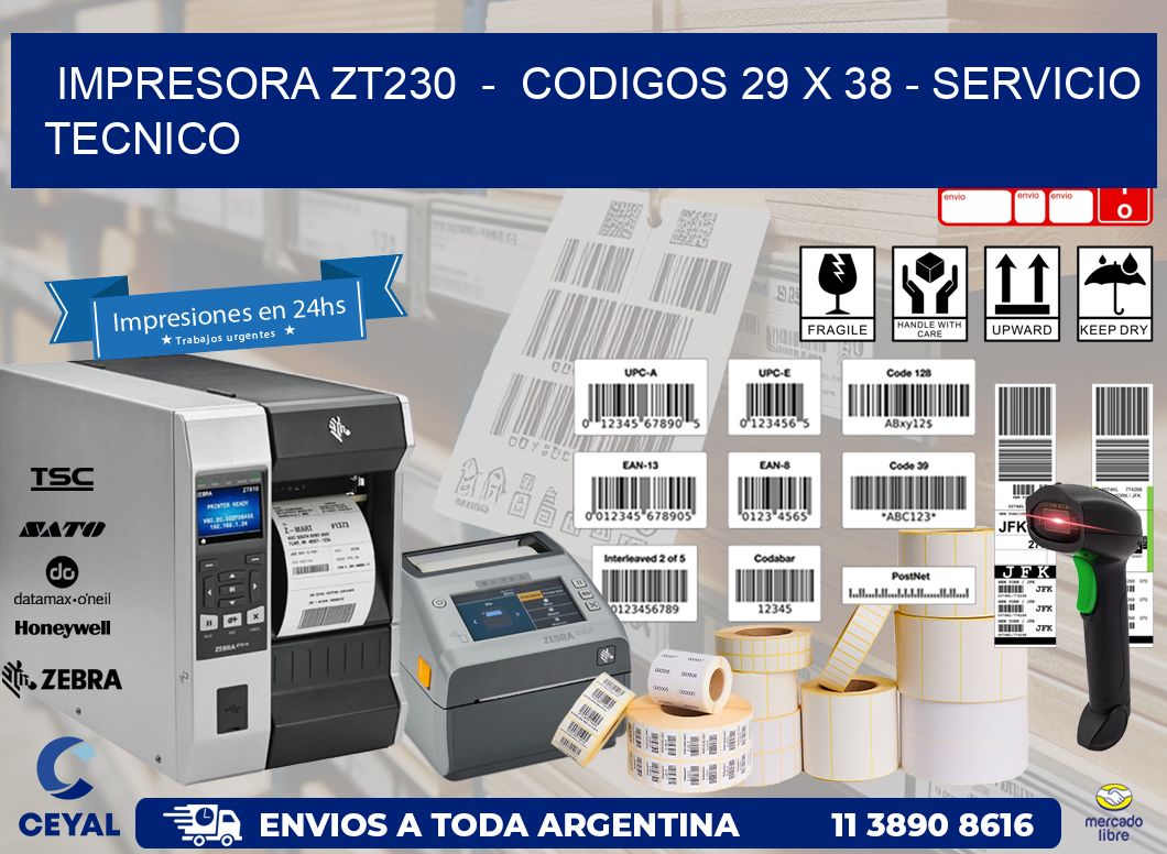 IMPRESORA ZT230  -  CODIGOS 29 x 38 - SERVICIO TECNICO