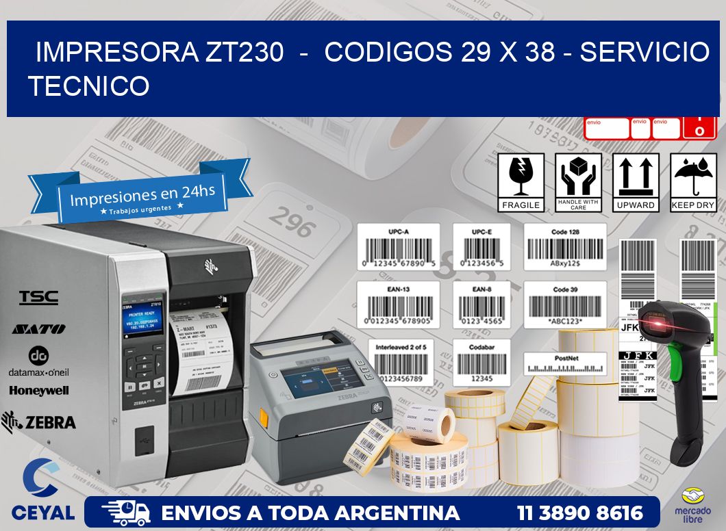 IMPRESORA ZT230  -  CODIGOS 29 x 38 - SERVICIO TECNICO