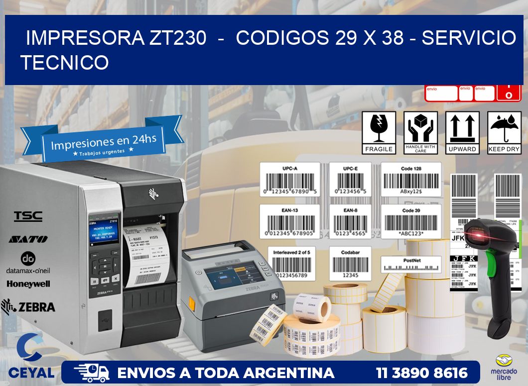 IMPRESORA ZT230  -  CODIGOS 29 x 38 - SERVICIO TECNICO