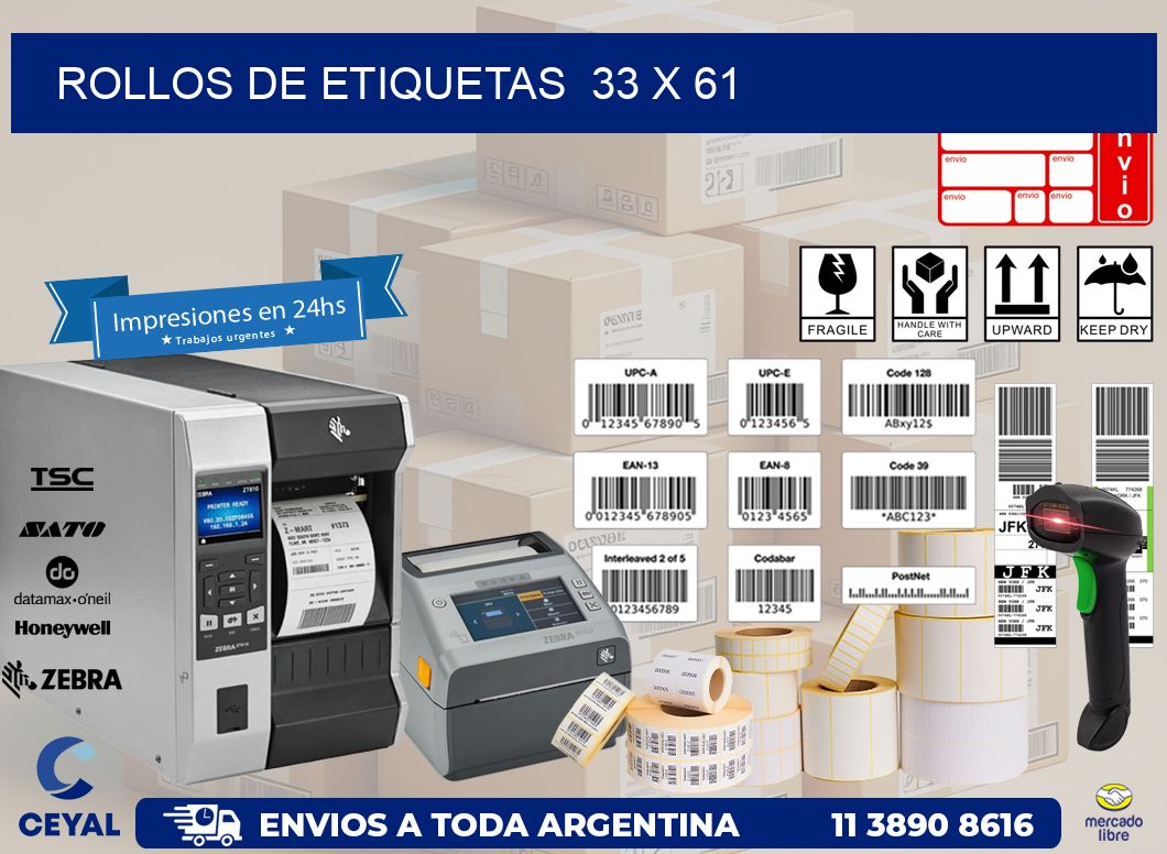 ROLLOS DE ETIQUETAS  33 x 61