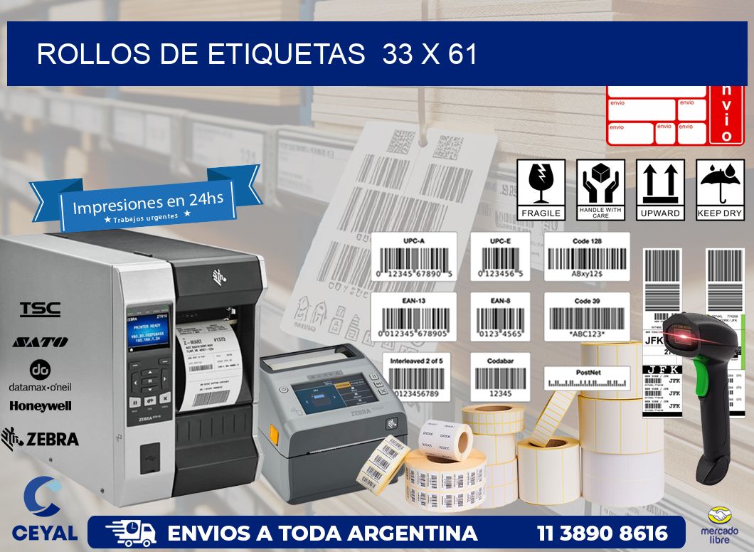 ROLLOS DE ETIQUETAS  33 x 61