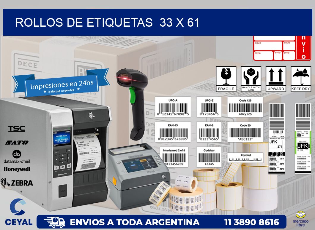 ROLLOS DE ETIQUETAS  33 x 61