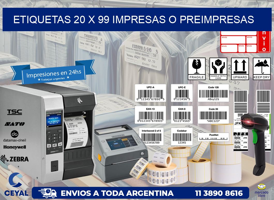 ETIQUETAS 20 x 99 IMPRESAS O PREIMPRESAS