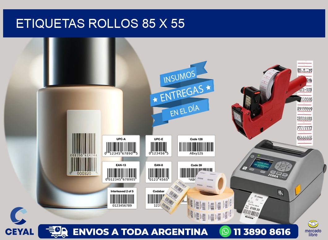 etiquetas rollos 85 x 55