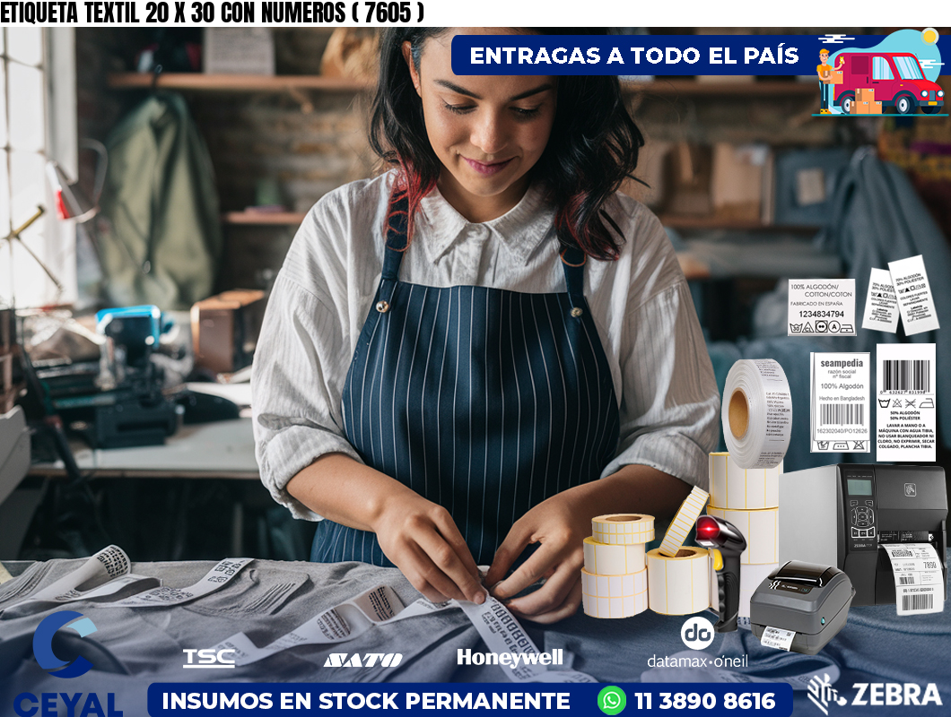 ETIQUETA TEXTIL 20 X 30 CON NUMEROS ( 7605 )