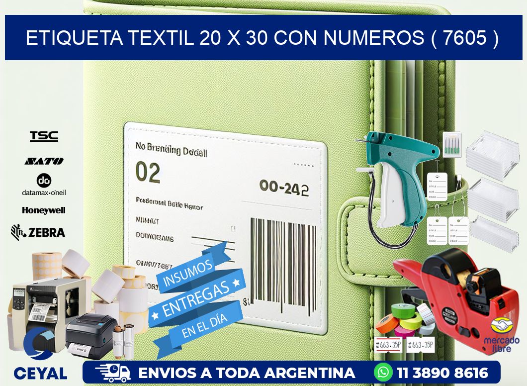 ETIQUETA TEXTIL 20 X 30 CON NUMEROS ( 7605 )