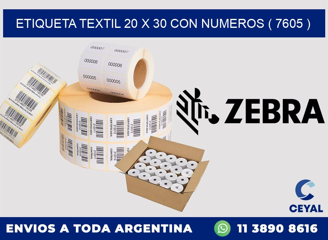 ETIQUETA TEXTIL 20 X 30 CON NUMEROS ( 7605 )
