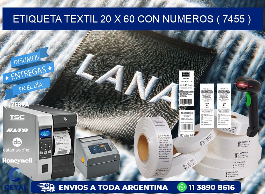 ETIQUETA TEXTIL 20 X 60 CON NUMEROS ( 7455 )