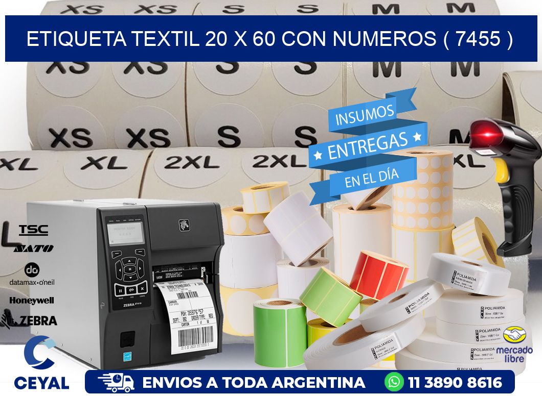ETIQUETA TEXTIL 20 X 60 CON NUMEROS ( 7455 )