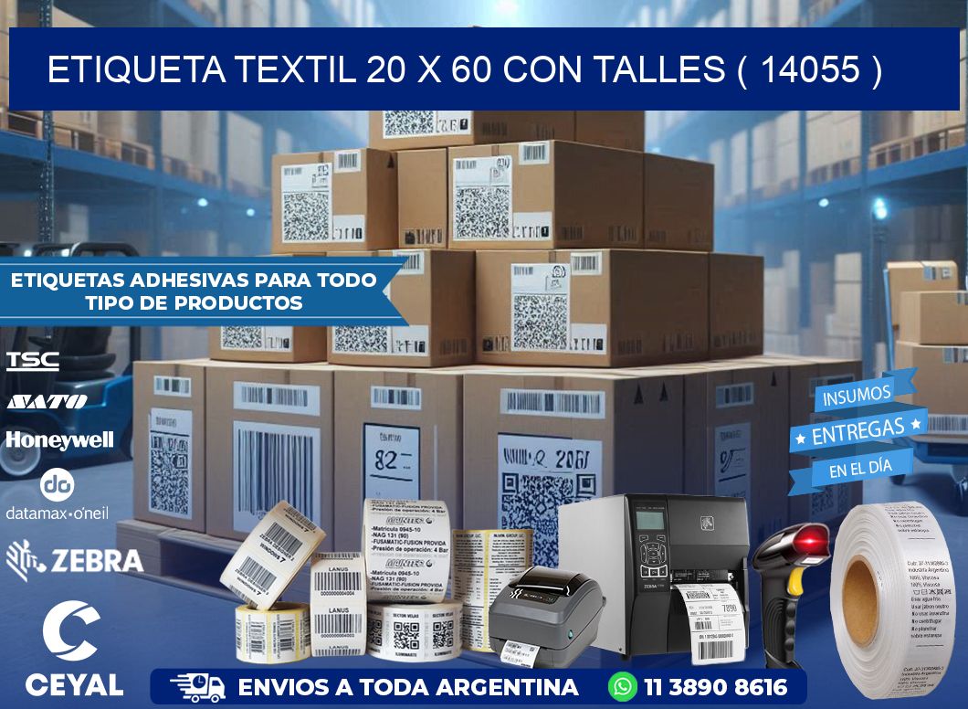ETIQUETA TEXTIL 20 X 60 CON TALLES ( 14055 )