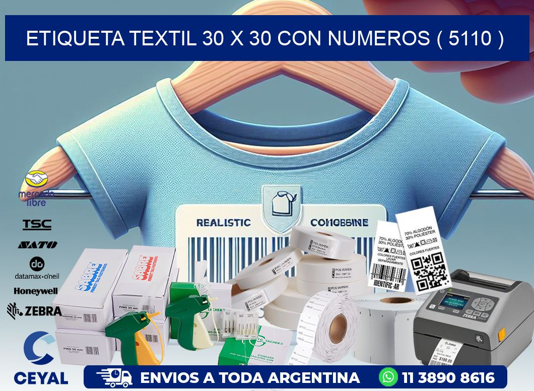 ETIQUETA TEXTIL 30 X 30 CON NUMEROS ( 5110 )