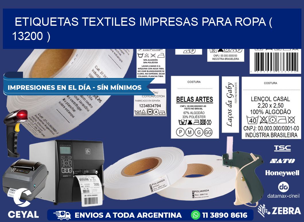 ETIQUETAS TEXTILES IMPRESAS PARA ROPA ( 13200 )