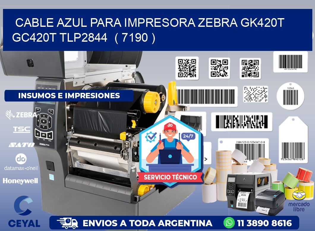 cable azul para impresora zebra GK420T GC420T TLP2844 ( 7190 )