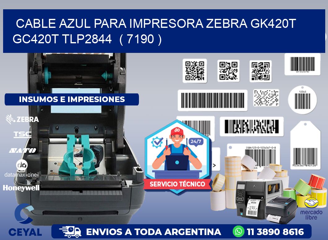 cable azul para impresora zebra GK420T GC420T TLP2844 ( 7190 )