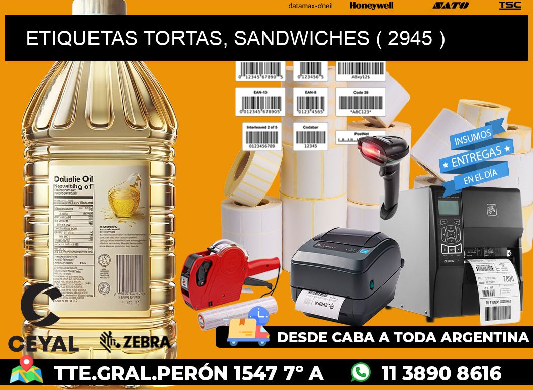 ETIQUETAS TORTAS, SANDWICHES ( 2945 )