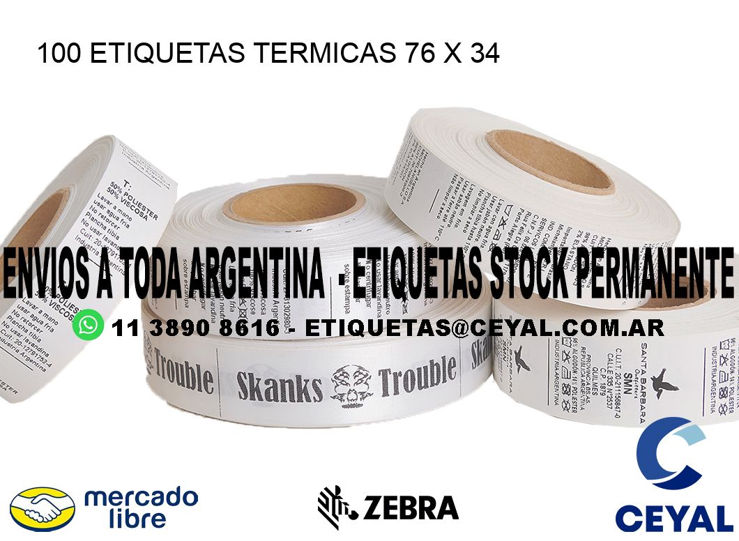 100 ETIQUETAS TERMICAS 76 x 34