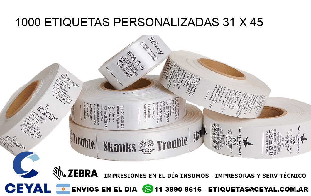 1000 ETIQUETAS PERSONALIZADAS 31 x 45