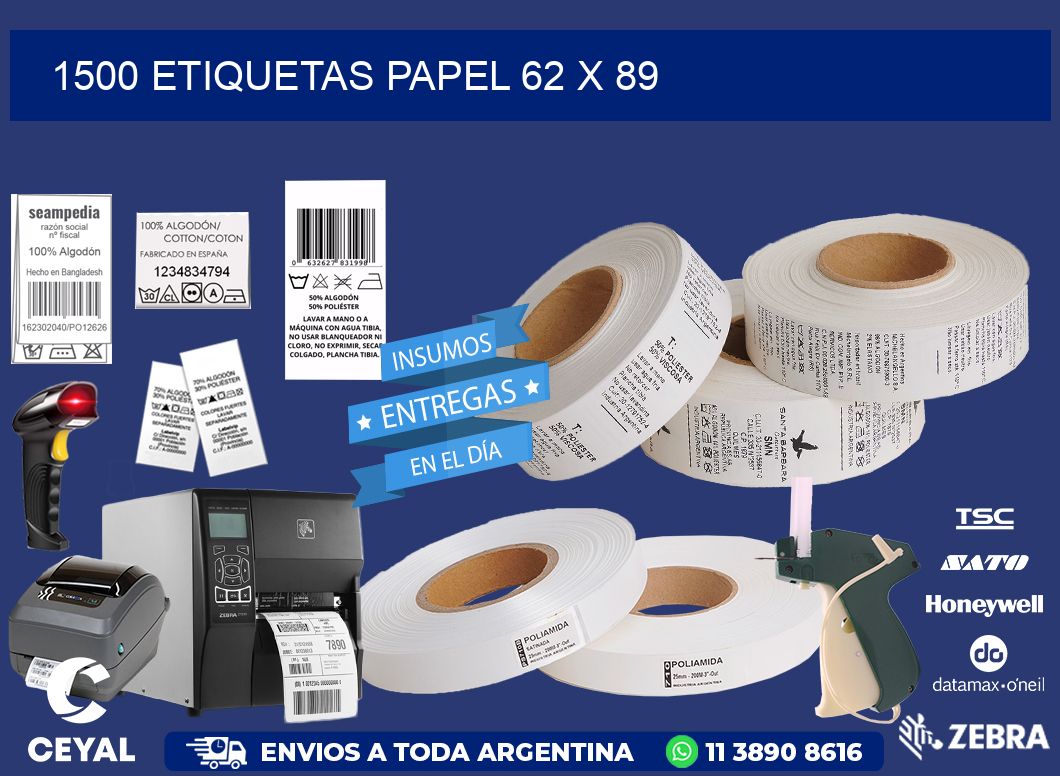 1500 ETIQUETAS PAPEL 62 x 89